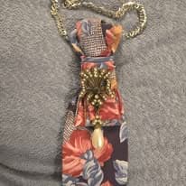 Floral upcycled tie necklace from the current Facebook drop.