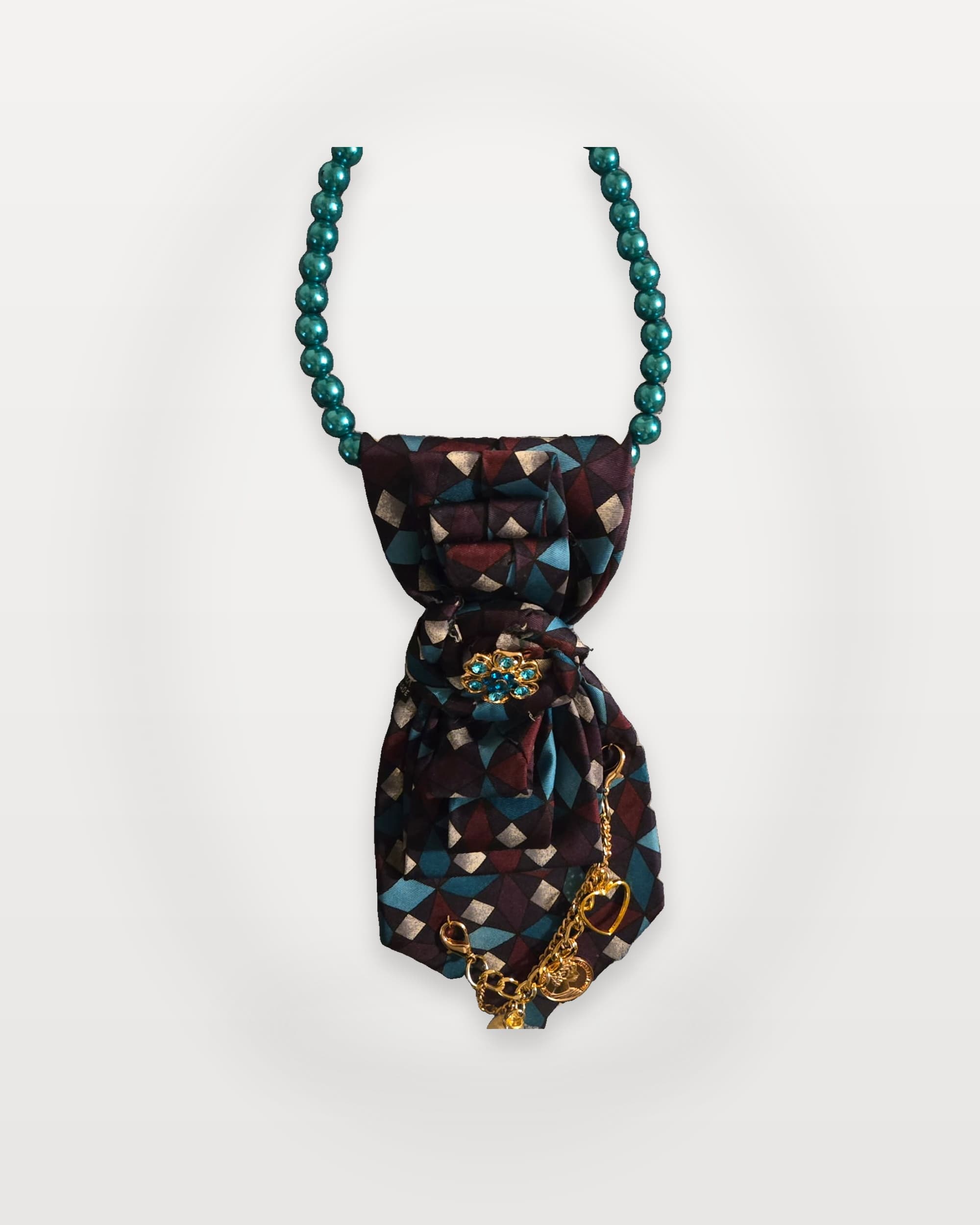 One-of-one hand-finished tie necklace from the Re-Tied atelier.